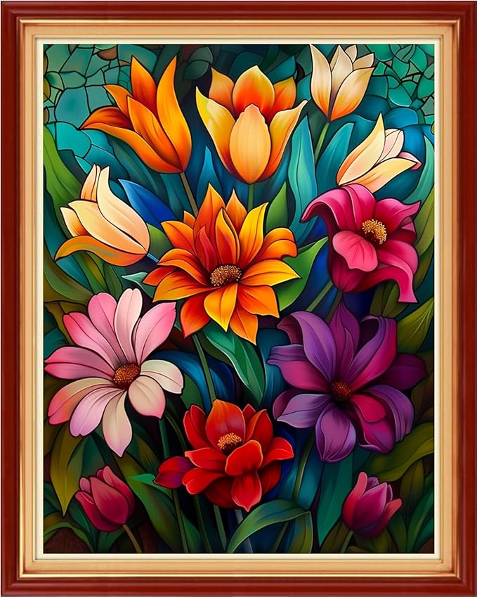 Foxhool Stamped Cross Stitch Kits,11CT Printed Cross Stitch Pattern Full Embroidery Kits for Beginner Needlepoint Kits-Colorful flowers16x20 inch