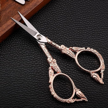 YOUGUOM Sewing Embroidery Scissors – Small Vintage Sharp Pointed Tip Shears for Craft, Artwork, Handicraft DIY Tool, 4.6in Rose Gold Bird Style