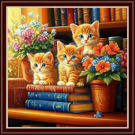 Dimensean Stamped Cross Stitch Kits Full Range of Embroidery Patterns Starter Kits for Beginners Adult DIY Cross Stitches Needlepoint Kits 11CT-Cat Flowers on The Table 18x18 inch