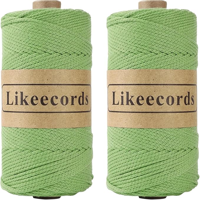 100% Cotton Rope Crochet Yarn Bag Cord 2mm 350Yards Braided Macrame Cord Macrame Rope Crochet Thread Gift for Knitter (Green)