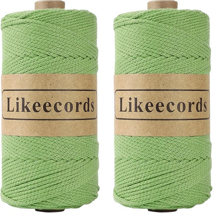 100% Cotton Rope Crochet Yarn Bag Cord 2mm 350Yards Braided Macrame Cord Macrame Rope Crochet Thread Gift for Knitter (Green)