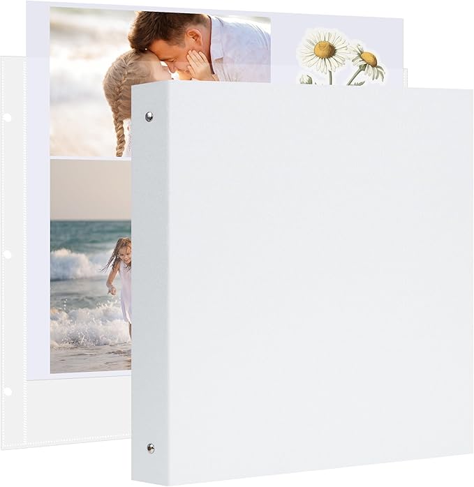 Remowith Large Scrapbook Album with 50 Sheets Plastic Sleeves and 8.5x11 Inch Scrap Book Paper, Linen Cover 3 Ring Photo album Scrapbooks for Wedding Baby Famliy Memory White