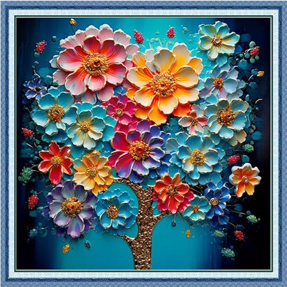 Foxdiviy Stamped Cross Stitch Kits Full Range of Embroidery Needlework Starter Kits for Beginners Adults 11CT Embroidery Patterns Art Crafts DIY Needlepoint Kits-Colorful Flowers 18x18 inch