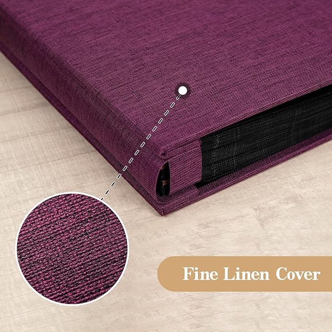 potricher Small Photo Album 4x6 200 Photos Linen Cover Picture Photo Book for Family Wedding Anniversary Baby Vacation (Purple,200 Pockets)