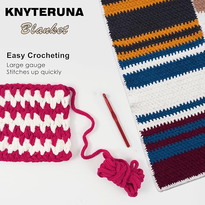 #6 Super Bulky Blanket Yarn for Crocheting - 4 Skeins(Each 10.5oz/300g, 220yds/201m), Chunky Chenille Thick Plush Big Soft Yarn for Crocheting Knitting Blankets, Cherry Red