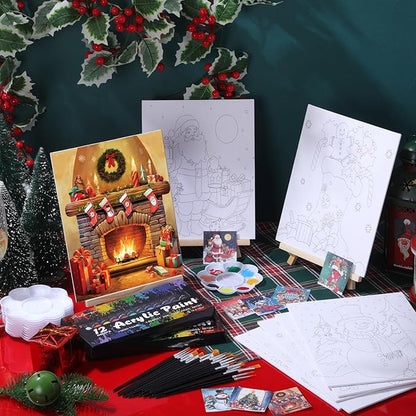 Cholemy 36 Pcs Valentine Paint and Sip Kit for Adults 8''x10'' Pre Drawn Canvas for Painting DIY Afro Acrylic Painting Kit Wood Easel Brushes Date Night Bulk for Party Gifts(Christmas A)