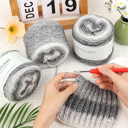 Aeelike Gradient Yarn for Crocheting, 6 Skeins Cake Yarns Fairyland Yarn 100g (3.52 oz) 245m (267 Yards) # 3 Light Weight - Super Soft Ombré Yarns for Making Colorful Crafts, Grey White Gradient