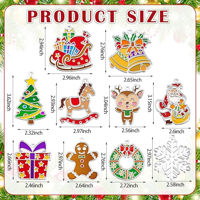 WinnerWhy 30 Sets Christmas Suncatchers Window Art Kits Xmas Santa Claus DIY Sun Catchers Crafts Bulk Paint Your Own Window Ornaments for Party Birthday Activity Home Decor