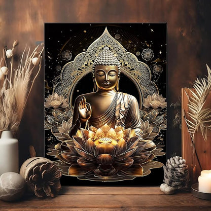 WENGTIAO Black Gold Buddha Framed Canvas Wall Art Zen Lotus Spiritual Relax Wall Pictures for Bathroom Living Room Bedroom Buddhist Meditation Canvas Paintings Prints Wall Decor Artwork 12x16 inch