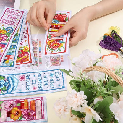 ORIGACH 6 Pcs Cross Stitch Bookmark Kit for Beginner Book Flower Stamped Embroidery Stitch Kits for Starter DIY Bookmarks Printed Cross Stitch Kits for Book Lovers