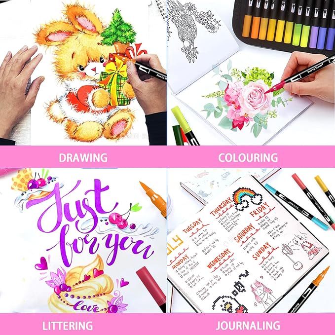 Oficrafted 76 Colors Dual Tip Brush Pens with Brush Tip and Fine Tip for Artists Adult, Coloring Markers for Adult Coloring Books Professional Marker Set for Note Taking and Lettering