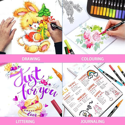 Oficrafted 76 Colors Dual Tip Brush Pens with Brush Tip and Fine Tip for Artists Adult, Coloring Markers for Adult Coloring Books Professional Marker Set for Note Taking and Lettering