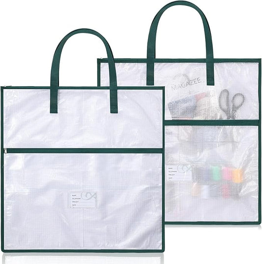 Feifeiya 2 Pack 13.8 Inch Sew Project Bag Quilting Embroidery Craft Organizer Storage Bag with Handle and Pocket Zippered with Tools for Art Craft Knitting Quilting Stitching