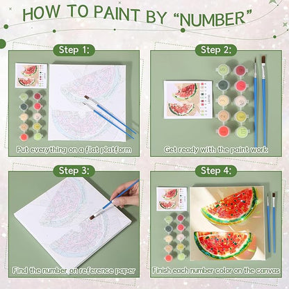 Nezyo 12 Sets Paint by Numbers Kit with Frame for Adult Beginners, Paint by Number DIY Acrylic Painting Canvas for Painting Party, Classroom Activity Birthday Gift, 8 x 8 Inch