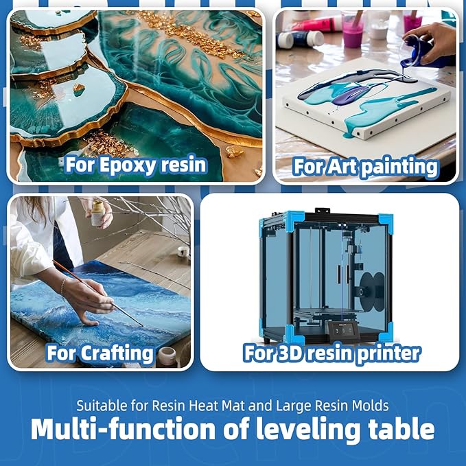 Resin Leveling Table for Epoxy - 16''x 12'' Resin Leveling Board Nonstick Surface, Adjustable Height & Angle Feet, Multipurpose No Installation Required Board for Crafting & Art