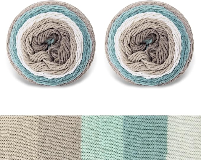 Franel Cotton Acrylic Yarn-45% Cotton 55% Acrylic, 2×100g, Earthy - Green Whisper: Gray, White, Light Blue - Green, Perfect for Crocheting Knitting Scarves Shawls Blankets Gradient Variegated Yarn