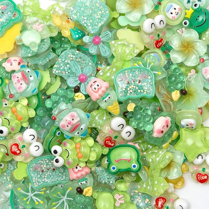 60pcs Slime Charms Cute Set for Crafts, Resin Set Ornament Scrapbooking, 3D Flatback Cute Embellishments for Scrapbook and Mini Decorations (Green)