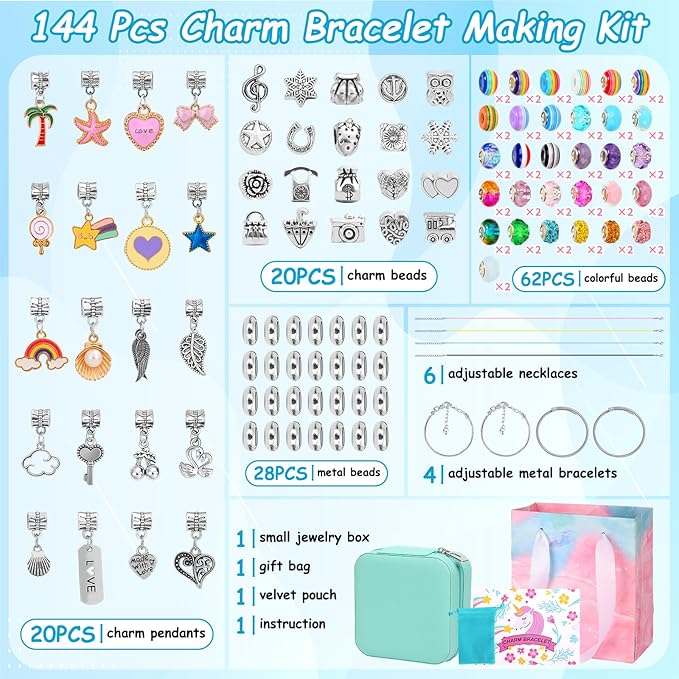 LifeisLuck Charm Bracelet Making Kit, Charm Bracelet Making Kit with Jewelry Gift Box, Necklace Arts Crafts Women Personalized Gifts for Birthday Holiday Valentines