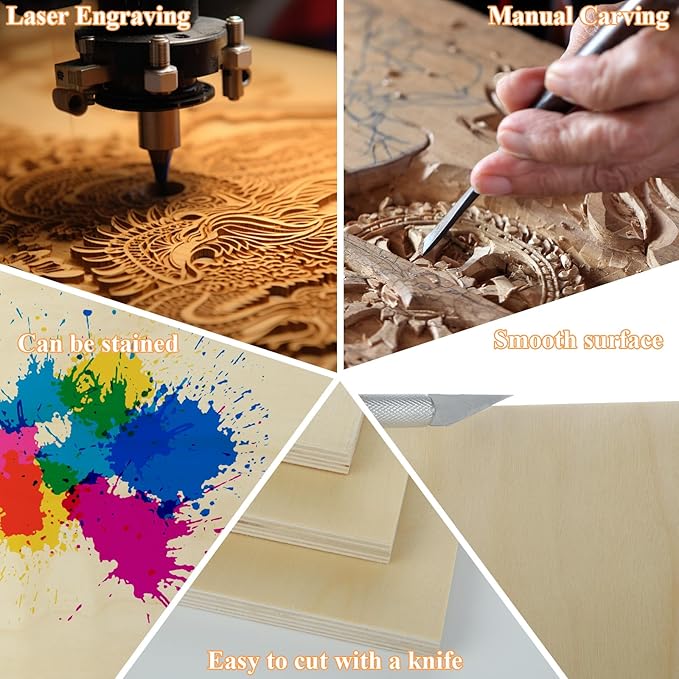 5 Pack Basswood Sheets for Crafts, 12 x 16 x 1/2 Inch 12mm Thin Plywood Sheets Unfinished Bass Wood Boards for Arts and Crafts, Painting, Pyrography, Wood Engraving, Wood Burning, Architectural Models