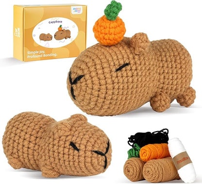 MOREJMTT Crochet kit for Beginners，Knitting kit，Equipped with Step-by-Step Video tutorials, Adult Junior Crochet kit,Crochet Animals kit(2pack Capybara)