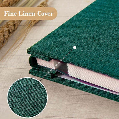 potricher Large Photo Album Self Adhesive 4x6 5x7 8x10 Pictures Linen Cover 40 Blank Pages Magnetic DIY Scrapbook Albums with A Metallic Pen (Dark Green)