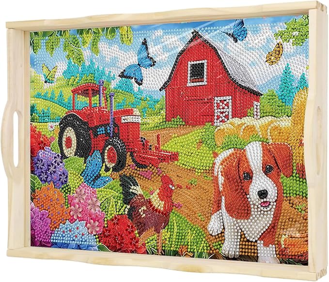 EWJRNSF Diamond Art Kits for Adults Wooden Serving Trays with Handles, 5D Diamond Painting Big Gem Arts and Craft Gifts Trays Decor Gift Home Decor (CP039-2)