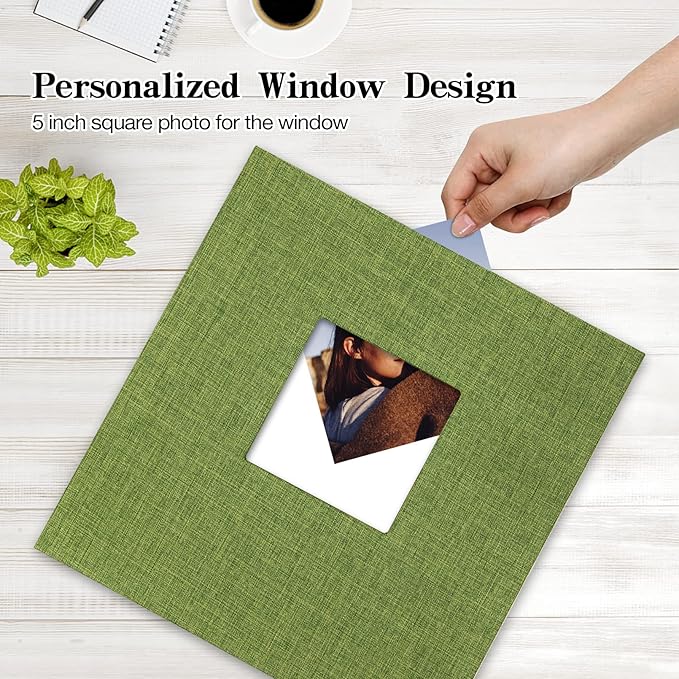 potricher Large Photo Album Self Adhesive 3x5 4x6 5x7 8x10 10x12 Pictures Linen Cover 80 Blank Pages Magnetic DIY Scrapbook Albums with A Metallic Pen (Green)