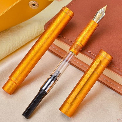 Hongdian 1851 Forest Fountain Pen Golden Ice Flowers, Extra Fine Nib Classic Design with Converter and Metal Pen Case