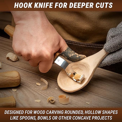 BeaverCraft Wood Carving Knives Kit Spoon Carving Tools S14 - Spoon Hook Knife Wood Carving Chisels Set Bowl Gouge - Whittling Knives Whittling Kit for Beginners - Hobby Knife Set