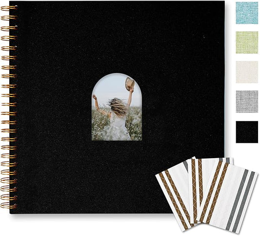 Vienrose 12X12 Inch DIY Scrapbook Album Linen Arch Window Photo Album 80 Blank Pages Scrap Book Photo Albums for Wedding Baby Shower, Black