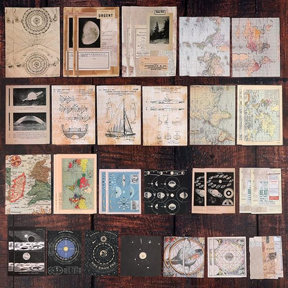 Draupnir 200pcs Vintage Junk Journal Supplies,Scrapbook Supplies Scrapbooking Paper and Stickers Ephemera for Art Aesthetic Journaling Kit Collage(Celestial)