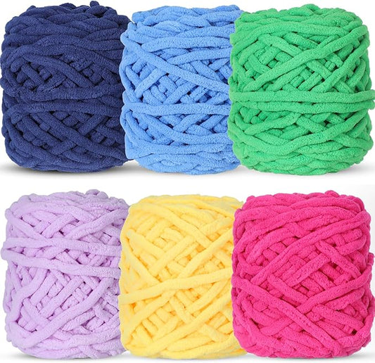 WSICSE Chenille Fluffy Yarn, Thick Soft Chunky Blanket Yarn for Crocheting Knitting Blanket DIY Plush Gifts, 6×100g Each 3.5 oz 55 Yards(Neon Colors)