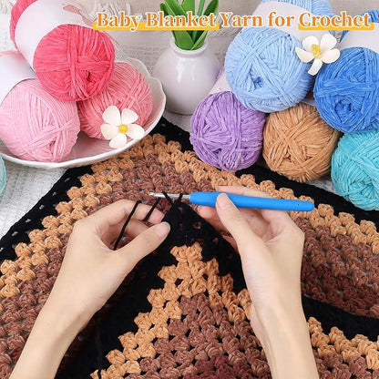 Coopay Skinny Chenille Yarn for Crocheting and Knitting, 12 Pack of 50g/1.76oz - 1764yd Total, Soft Velvet Yarn of Baby Weights - Suitable for Baby Blankets, Plush Toys - Super Soft (Brown Gradient)
