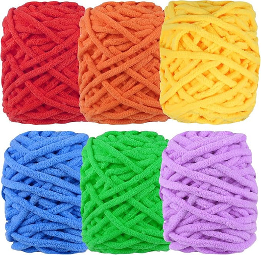 WSICSE Chenille Fluffy Yarn, Thick Chunky Blanket Yarn for Crocheting Plush Soft for Knitting DIY Christmas Stuffers, 6 Pack 100g Each 3.5 oz 55 Yards(Rainbow)