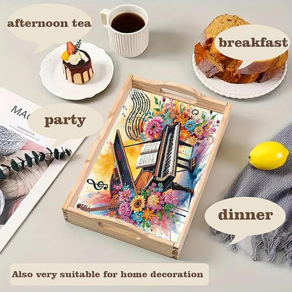 SHLUHA Diamond Art Kits for Adults Diamond Painting Wooden Serving Trays with Handle Food Tray for Party Breakfast Home Decor Gift