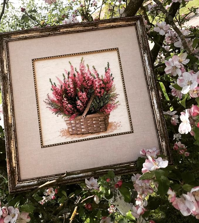 RIOLIS - Scottish Heather 1324, Cross Stitch Kits 9.75"x9.75", Cross Stitch Kits for Adults, Counted Cross Stitch Kits, Embroidery Kit for Beginners & Advanced, Floral Crossstitching Kits