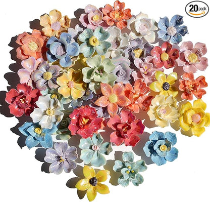 Lanyani Ceramic Flower Mosaic Tiles for Crafts, Sparkly Iridescent 3D Blossom Porcelain Glass Tile Pieces for Mosaic Art, 20 Pieces of Vibrant Color and Variety Design