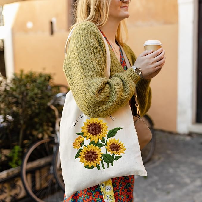 Nuberlic Canvas Tote Bag Embroidery Kit for Beginners Adults -Cross Stitch Kits Needlepoint with Sunflower Pattern Bag Reusable Eco-Friendly Shopping Bag