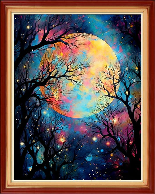 DMCVIVR Stamped Cross Stitch Kits for Beginners Adults Needlepoint Kits for Beginners Embroidery Kits for Adults Crossstitch Kit for Beginners 11CT-Moon Tree 16x20 inchs