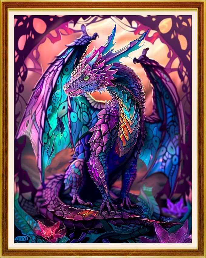 Joycasa Stamped Cross Stitch Kits for Beginners Full Range of Cross Stitching 11 CT Printed Cross Stitch Kit for Adults Cross-Stitch Patterns Needlepoint Kits-Purple Dragon 16x20 inchs