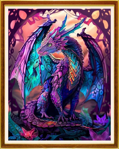 Joycasa Stamped Cross Stitch Kits for Beginners Full Range of Cross Stitching 11 CT Printed Cross Stitch Kit for Adults Cross-Stitch Patterns Needlepoint Kits-Purple Dragon 16x20 inchs
