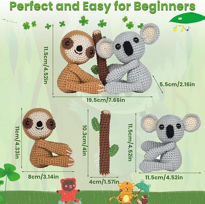 MOREJMTT Crochet Kit for Beginners Animal,Crochet Animal Kits,Crocheting Kit for Starters,Learn to Crochet with Step-by-Step Video Tutorials,Beginner Crochet Kits for Adults(Koalas+Sloth)