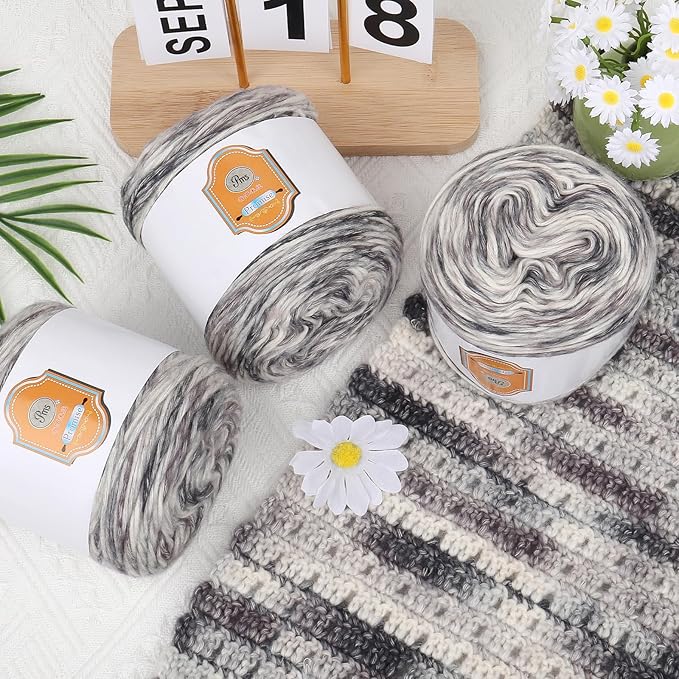 Aeelike Gradient Yarn for Crocheting, 3 Skeins Cake Yarns 100g (3.52 oz) 245m (267 Yards) # 3 Light Weight - Super Soft Ombré Fairyland Yarns for Making Colorful Crafts, Grey White Gradient