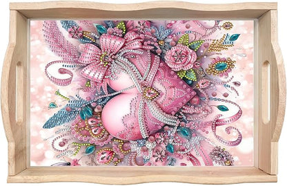 DIY Diamond Art Wooden Tray Kit, Food Tray with Handle Diamond Painted Table Decoration, for Breakfast, Bar, Dinner Table - #36-2PC