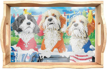 DOTSOPS 5D Diamond Art Wooden Serving Tray with Handle for Adults DIY Diamond Painting Kits for Beginners Full Drill Diamond Dots Gem Arts and Crafts Special Shape 7.8x11.8 Inches Dog