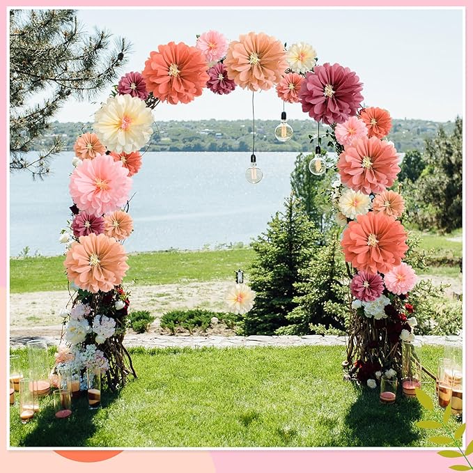 Watersay 24 Pcs 10" 20" Giant Mexican Fiesta Paper Flowers Colorful Tissue Crepe Flowers Pom Poms Craft for Floral Party Backdrop Wedding Birthday Party (Dusty Color)