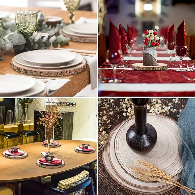 Maputune 4 Pcs 9-10 inches Large Unfinished Wood Slices for Centerpieces, Natural Rustic Wooden Plate for DIY Craft, Round Wood Chips for Table Signage Painting Wedding Party Christmas Decor