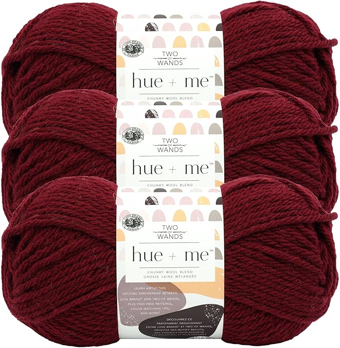 Lion Brand Yarn, Hue + Me Chunky Yarn for Crocheting, Knitting, and Crafts, Gamay, 3 Pack