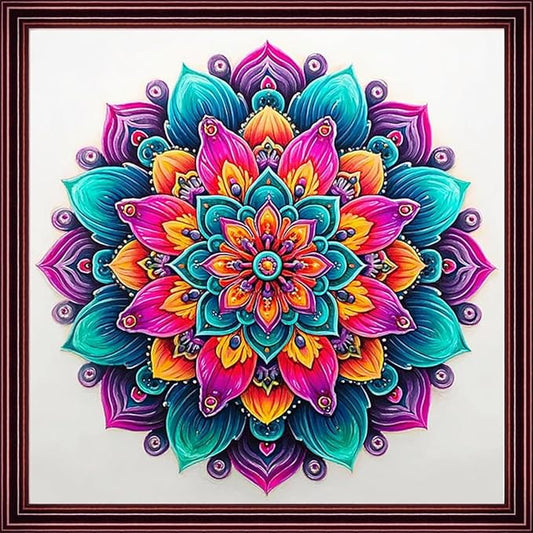 DMCCRAFT Stamped Cross Stitch Kits for Adults 11CT Printed Cross-Stitch Patterns Embroidery Kits Easy Cross Stitching Needlepoint Kits Crossstitch-Colorful Mandala 18x18 inch