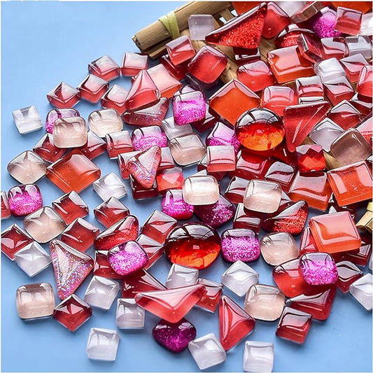 500g Mixed Color Irregular Crystal Mosaic Tiles,Tiny Mosaic Tile DIY Hobbies Children Handmade Crystal Craft for Craft Bathroom Kitchen Home Decoration DIY Art Projects,0.4X0.4 Inch (Red Series)